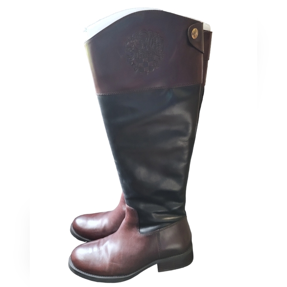 Vince Camuto Fabina Two Tone Knee High Crest Leather Boots Sz 8 - Picture 4 of 11